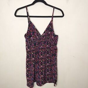 LUX 100% Silk Mini Tank Dress Geometric Multicolor